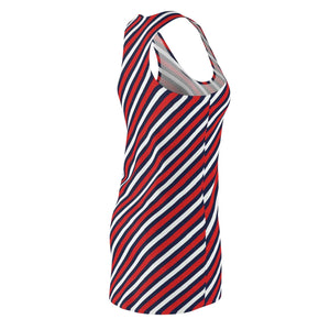 Racerback Dress – Diagonal Red Navy Stripe - Dipaliz - Dresses