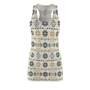 Dresses - Racerback Dress - Neutral Nordic Snowflake Print - Dipaliz