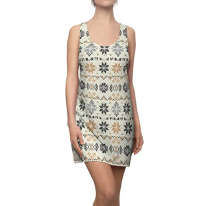 Dresses - Racerback Dress - Neutral Nordic Snowflake Print - Dipaliz Xs