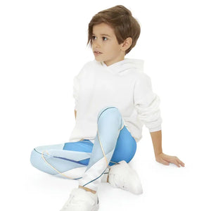 Length Leggings White Abstract Pattern Kids Activewear - Dipaliz - 3/4 Years
