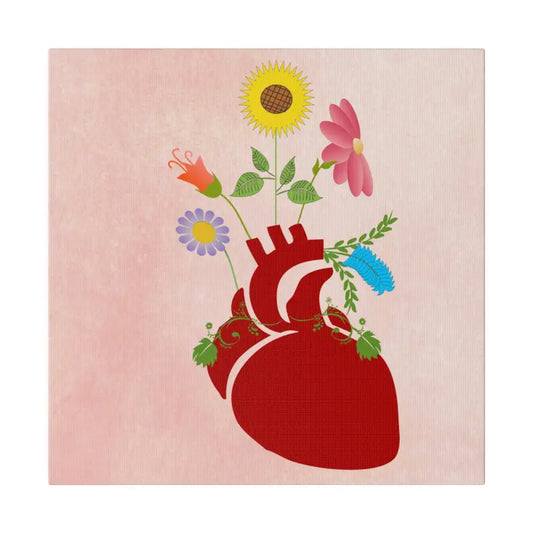 Radiant Heart Bloom Matte Canvas: Elevate Home Decor - 14’’ x (square) / 0.75’’ Canvas