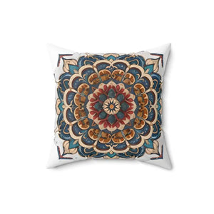 Red Mandal Geometric Spun Polyester Square Pillow - Dipaliz - 16’’ × - Throw Pillows