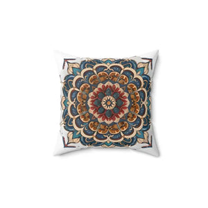 Red Mandal Geometric Spun Polyester Square Pillow - Dipaliz - Throw Pillows