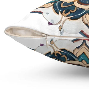 Red Mandal Geometric Spun Polyester Square Pillow - Dipaliz - Throw Pillows