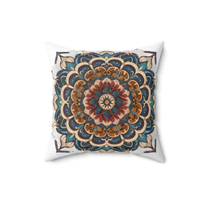 Red Mandal Geometric Spun Polyester Square Pillow - Dipaliz - Throw Pillows