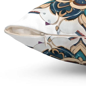 Red Mandal Geometric Spun Polyester Square Pillow - Dipaliz - Throw Pillows