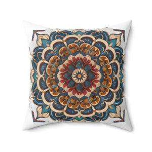 Red Mandal Geometric Spun Polyester Square Pillow - Dipaliz - Throw Pillows