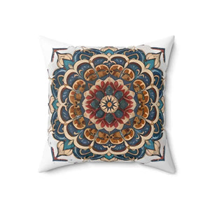 Red Mandal Geometric Spun Polyester Square Pillow - Dipaliz - Throw Pillows