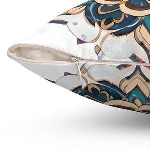 Red Mandal Geometric Spun Polyester Square Pillow - Dipaliz - Throw Pillows