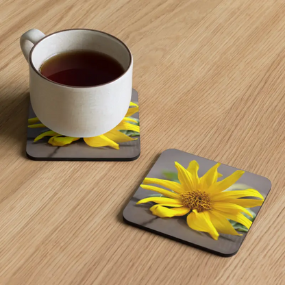 Brighten your Space with Yellow Sunflower Cork Coasters! - Kitchen and Dining