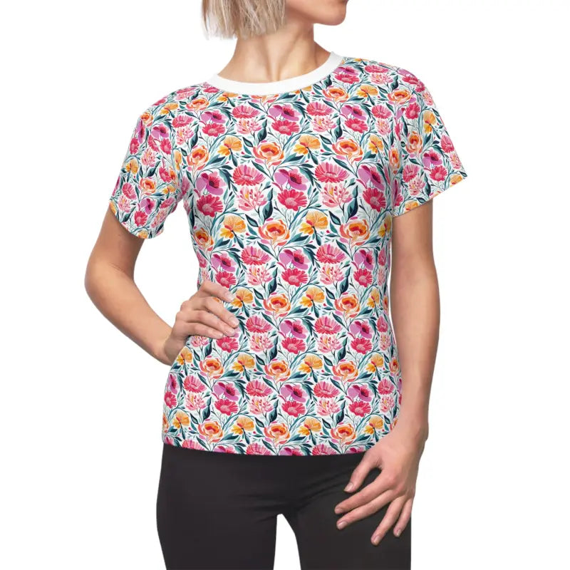 Elevate your Look with Pink Floral Aop Cut & Sew Tee - Xs / Black Stitching / 4 Oz. All Over Prints