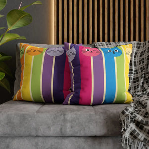 Rainbow Cat Stripe Pillowcase, Colorful Cute Throw Pillow Cover - Pillowcases