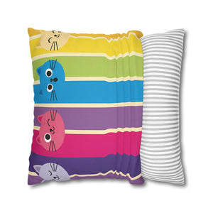Rainbow Cat Stripe Pillowcase, Colorful Cute Throw Pillow Cover - Pillowcases