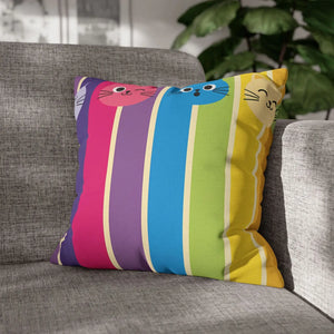 Rainbow Cat Stripe Pillowcase, Colorful Cute Throw Pillow Cover - Pillowcases