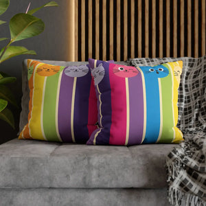 Rainbow Cat Stripe Pillowcase, Colorful Cute Throw Pillow Cover - Pillowcases