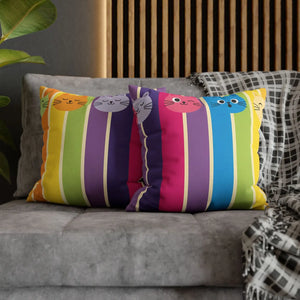 Rainbow Cat Stripe Pillowcase, Colorful Cute Throw Pillow Cover - Pillowcases