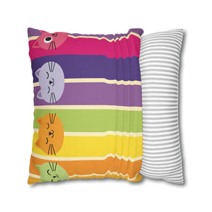 Rainbow Cat Stripe Pillowcase, Colorful Cute Throw Pillow Cover - Pillowcases