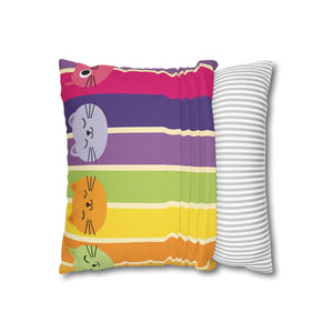 Rainbow-striped cats repeating across a DipaliZ pillow cover