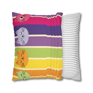 Rainbow Cat Stripe Pillowcase, Colorful Cute Throw Pillow Cover - Pillowcases