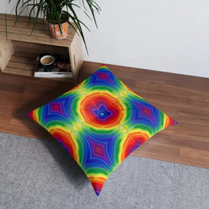 Tufted Floor Pillow Rainbow Boho Square Cushion - Dipaliz - 30’’ × - Throw Pillows