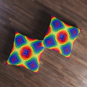 Tufted Floor Pillow Rainbow Boho Square Cushion - Dipaliz - 30’’ × - Throw Pillows