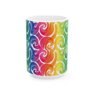 Rainbow Swirl Ceramic Mug - Colorful Abstract Pattern - Dipaliz - 15oz - Mugs