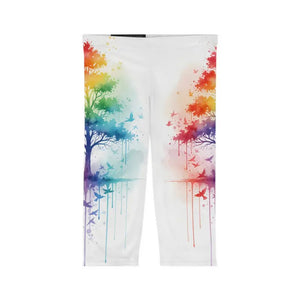 Rainbow Watercolor Tree Capri Leggings - Wearable Art - Dipaliz