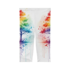 Rainbow Watercolor Tree Capri Leggings - Wearable Art - Dipaliz