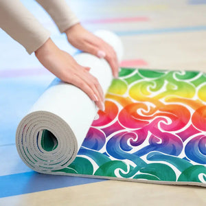 Foam Yoga Mat - Rainbow Wave Non-slip Surf Design - Dipaliz - 24” x 72” - & Pilates Mats