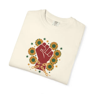 Raised Fist Sunflower Juneteenth Cotton Tee - Dipaliz - T-shirts