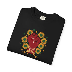 Raised Fist Sunflower Juneteenth Cotton Tee - Dipaliz - T-shirts