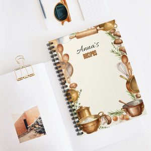 Personalized Recipe Spiral Notebook Watercolor Kitchen Dipaliz - Journals