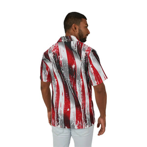Abstract Wave Hawaiian Camp Shirt - Red Black Linen - Dipaliz - Shirts
