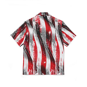 Abstract Wave Hawaiian Camp Shirt - Red Black Linen - Dipaliz - Shirts