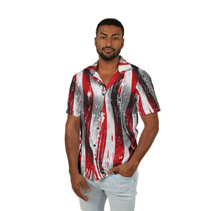 Abstract Wave Hawaiian Camp Shirt - Red Black Linen - Dipaliz - Shirts