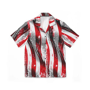Abstract Wave Hawaiian Camp Shirt - Red Black Linen - Dipaliz - Shirts