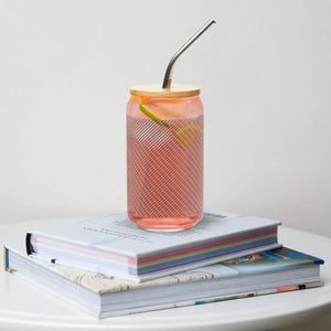 Striped Can-shaped Glass Tumbler - Blue - Dipaliz - Tumblers