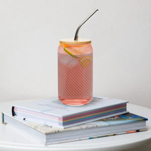 Striped Can-shaped Glass Tumbler - Blue - Dipaliz - Tumblers