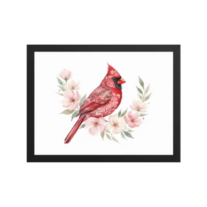 Red Cardinal Framed Poster Matte Black Wood Art - Dipaliz - 12″×16″ - Posters