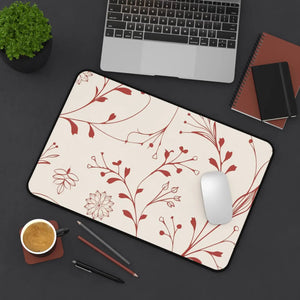 Red Floral Desk Mat - Neoprene Office Decor - Dipaliz - Workstation & Cubicle Accessories