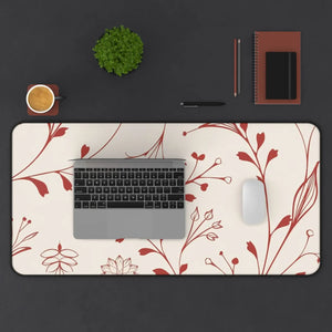 Red Floral Desk Mat - Neoprene Office Decor - Dipaliz - Workstation & Cubicle Accessories