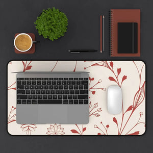 Red Floral Desk Mat - Neoprene Office Decor - Dipaliz - Workstation & Cubicle Accessories
