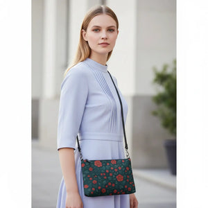 Red Flowers Crossbody Bag - Dark Gray Hardware - Dipaliz - Cross Body Bags