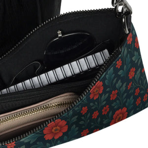 Red Flowers Crossbody Bag - Dark Gray Hardware - Dipaliz - Cross Body Bags