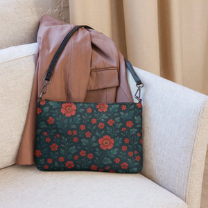 Red Flowers Crossbody Bag - Dark Gray Hardware - Dipaliz - Cross Body Bags
