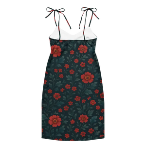 Midi Dress Red Flowers Built-in Bra Support Summer Style - Dipaliz - Dresses