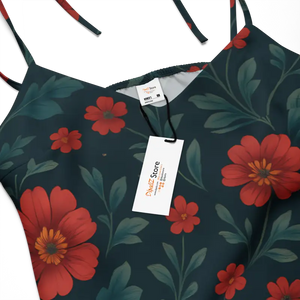 Midi Dress Red Flowers Built-in Bra Support Summer Style - Dipaliz - Dresses