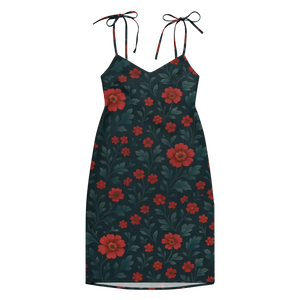 Midi Dress Red Flowers Built-in Bra Support Summer Style - Dipaliz - Dresses