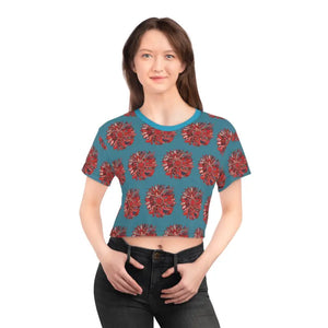 Red Pattern Crop Tee Silky Soft Polyester Fashion Top - Dipaliz - Black Stitching / Xs - T-shirts