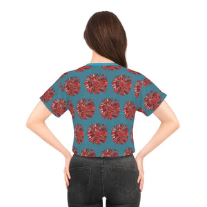 Crop Tee - Red Pattern Tee Silky Soft Polyester Fashion Top - Dipaliz